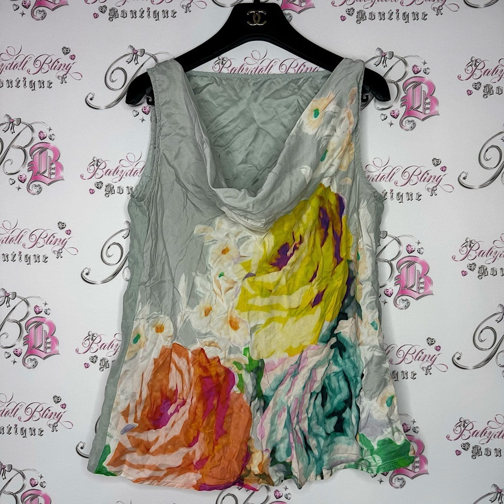 Tank top silk flowy waterfall neckline watercolours style flowers floral soft